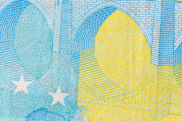Fragment part of 20 euro banknote close-up - obrazy, fototapety, plakaty