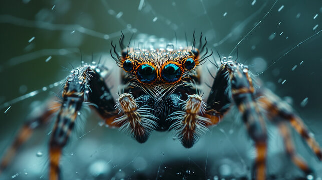 A spider's perspective, with multiple images converging to represent its vision.