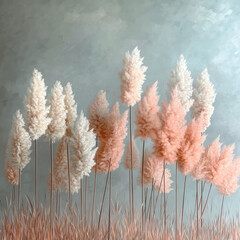 Realistic pampas grass outdoor in light pastel colors
