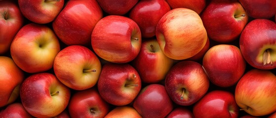 Harmony in Crimson, A Surreal Stacking of Vibrant Red and Yellow Apples