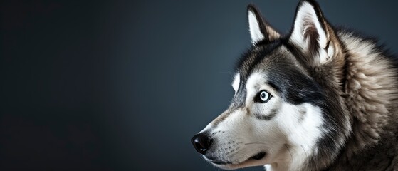 Obraz premium Mystical Encounter, Mesmerizing Gaze of a Majestic Husky Amidst the Darkness