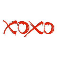 xoxo word for represent love icon design vector with ink hand stroke effect with in the center of letter O negative space forms a heart
