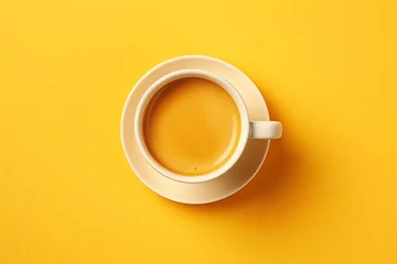 Tuinposter Espresso cup on yellow backdrop © VolumeThings