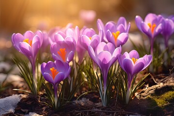 High quality photo of spring purple crocus flowers