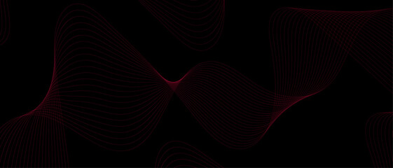 Abstract wavy Red gradient stream element for design on a dark black background. Blending gradient colors line art. wave line for banner, frequency sound wave, twisted curve lines with blend effect.