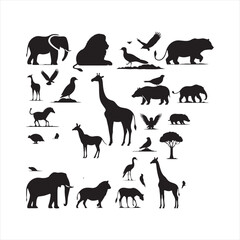 Serenading Shadows: A Mesmerizing Set of Wild Animals Silhouette in Detailed Form - Wildlife Silhouette - Animals Vector
