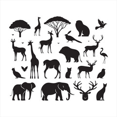 Jungle Serenade: Set of Wild Animals Silhouette Illustrations in a Mesmerizing Collection - Wildlife Silhouette - Animals Vector
