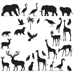 Untouched Majesty: A Breathtaking Ensemble of Wild Animals Silhouette Illustrations - Wildlife Silhouette - Animals Vector
