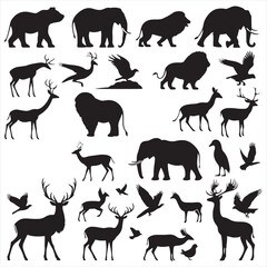 Enchanted Wilderness: A Captivating Set of Wild Animals Silhouette Portraying Nature's Beauty - Wildlife Silhouette - Animals Vector
