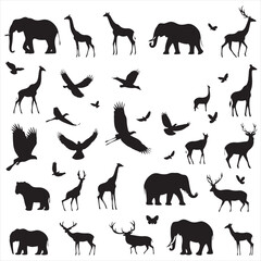 Nature's Canvas: Exquisite Set of Wild Animals Silhouette Illustrations in Detailed Form - Wildlife Silhouette - Animals Vector
