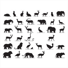 Wilderness Whispers: Set of Wild Animals Silhouette Illustrations Reflecting the Spirit of the Wild - Wildlife Silhouette - Animals Vector

