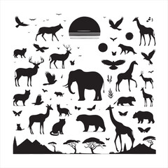Serenading Shadows: A Mesmerizing Set of Wild Animals Silhouette in Detailed Form - Wildlife Silhouette - Animals Vector
