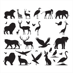 Fototapeta premium Evocative Shadows: Silhouettes of Wild Animals in a Stunning Collection - Wildlife Silhouette - Animals Vector 