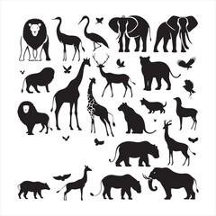 Untamed Elegance: A Beautiful Collection of Wild Animals in Silhouette - Wildlife Silhouette - Animals Vector
