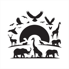 Nature's Grandeur: Comprehensive Set of Wild Animals Silhouette Portraying Wildlife Diversity - Wildlife Silhouette - Animals Vector
