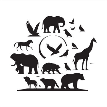 Nature's Tapestry: A Rich Set of Wild Animals Silhouette Illustrations Portraying Wilderness - Wildlife Silhouette - Animals Vector

