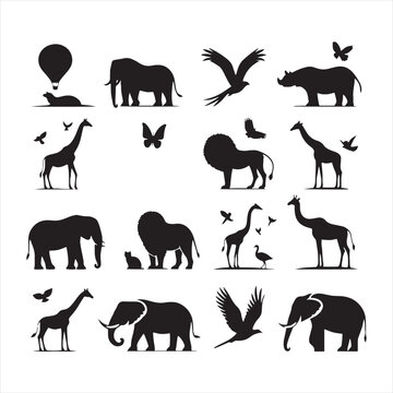 Untouched Harmony: A Comprehensive Collection of Wild Animals in Elegant Silhouette - Wildlife Silhouette - Animals Vector
