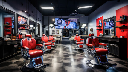 Sports Fanatic Barber Zone A sportsthemed barber salon - obrazy, fototapety, plakaty