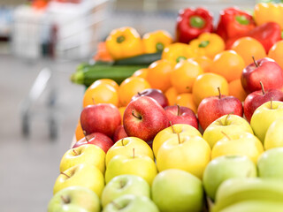 Fresh organic vegetables and fruits on sale at the supermarket