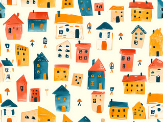 カラフルな家々のイラストパターン