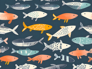 Fototapeta premium 魚のイラストパターン