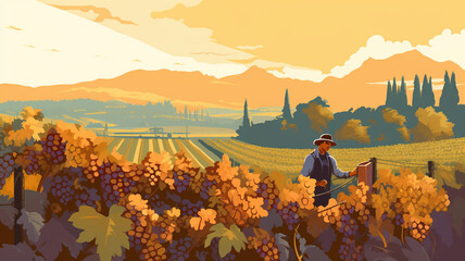 vector Illustration Autumn Vineyard Harvest A live
