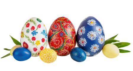 Hand painted Easter eggs - isolated on transparent background