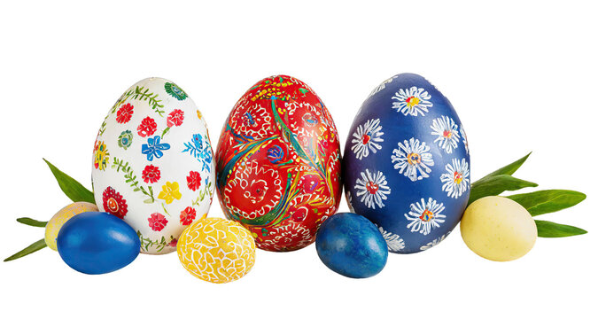 Hand painted Easter eggs - isolated on transparent background