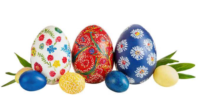 Hand painted Easter eggs - isolated on transparent background