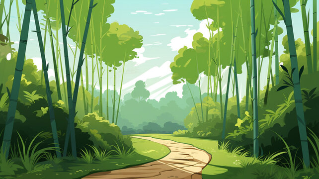 Flat Illustration Bamboo Forest Path A flat design tropical