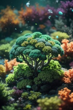 AI-Generated Photorealistic Broccoli Coral - Digital Artwork
