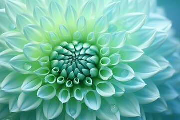 Turquoise green dahlia captured macroscopically in nature