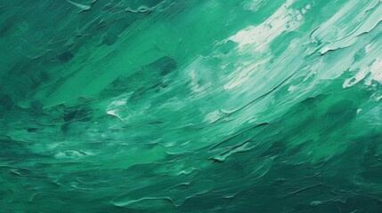 Vibrant dark green art painting texture with abstract brushstroke waves on canvas - closeup abstract background