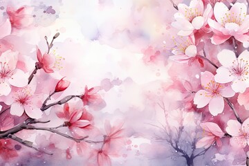 Obraz na płótnie Canvas Watercolor backdrop with Sakura flowers