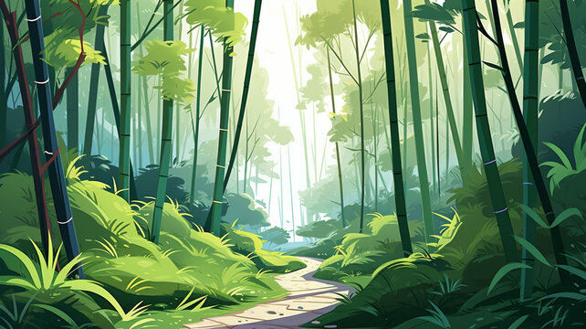 Flat Illustration Bamboo Forest Path A flat design design
