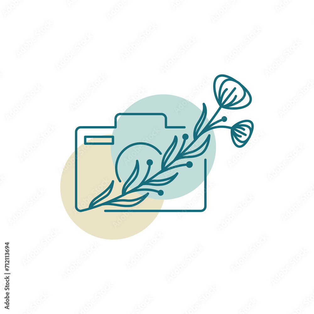 Sticker flower camera logo design icon vector