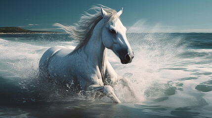 White horse in sea