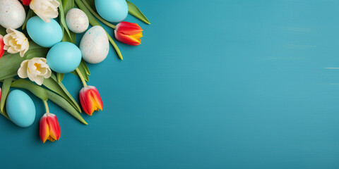 Decorated easter eggs with gold glitter with delicate pink tulip flowers easter composition with flowers , Glittering Blooms: Easter Composition Featuring Easter Eggs and Pink Tulips