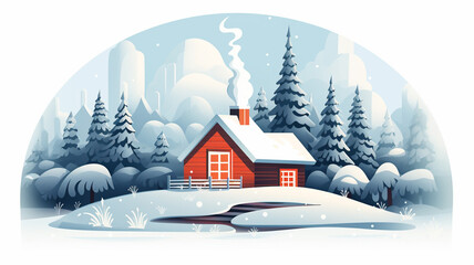 Flat Illustration Winter Cabin Retreat A flat design snow