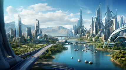 Futuristic and Smart Cities With rapid technological - obrazy, fototapety, plakaty