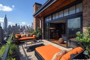 Relaxing corner of a rooftop condo in America - obrazy, fototapety, plakaty