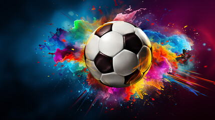 soccer ball in goal multicolor background