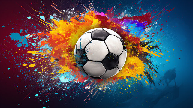 soccer ball in goal multicolor background