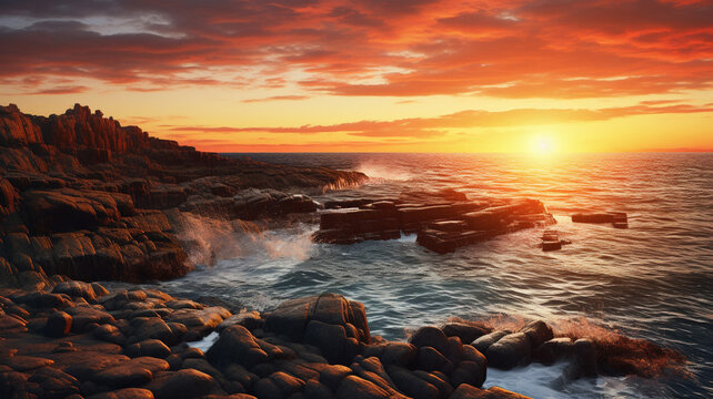 Photo Realistic Rocky Shoreline at Sunset
