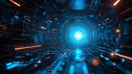 abstract futuristic background of blue glowing technology sci fi frame hud ui