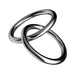 Futuristic chrome metal rings 3D object isolated. Metallic rings design element