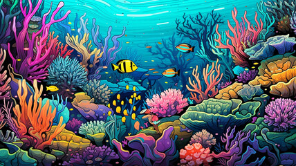 Fototapeta na wymiar Vector Illustration Underwater Coral Wonderland