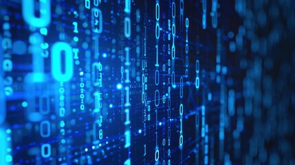 Obraz premium Blue digital binary data on computer screen background