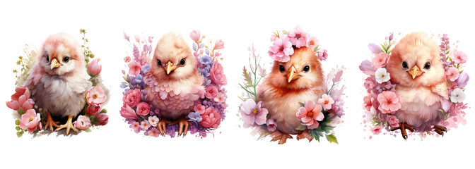pink baby chicken in  flowers