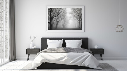 Papercut Style Peaceful Monochrome Bedroom An image